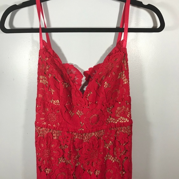 For Love And Lemons Hot Red lace midi Dress Xs - Picture 6 of 8